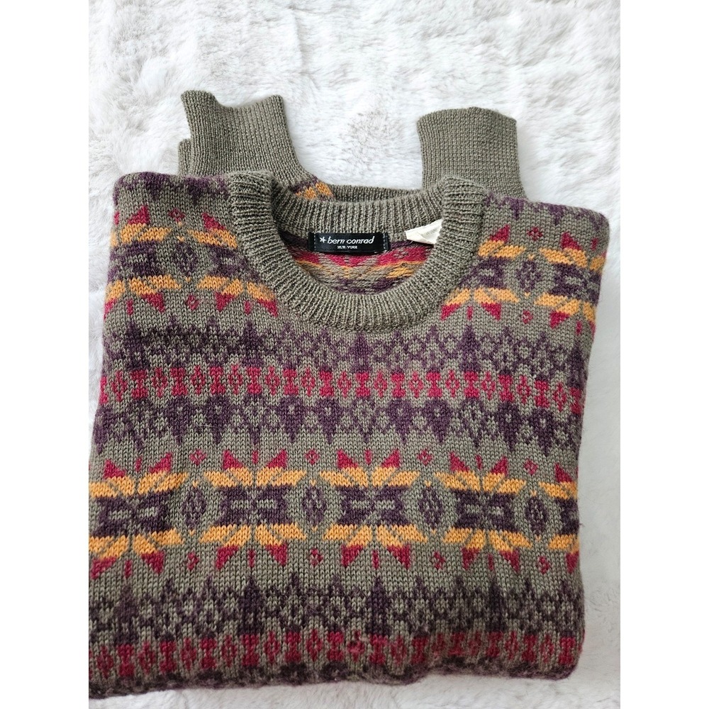 VTG Bern Conrad New York 100% Wool Sweater Fair Isle Geometric Grandmacore Overs